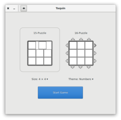 gnome-taquin supports 2 modes: 15-puzzle and 16-puzzle