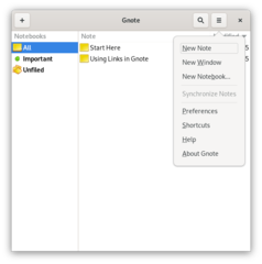 Menu in the gnote homepage