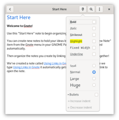 Font menu in the gnote editor