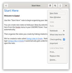 General menu in the gnote editor