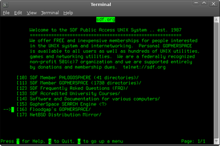 gopher browsing sdf.org on port 70