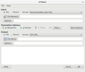 GPSBabel-gui running under Debian testing (stretch) and Gnome 3.22.2