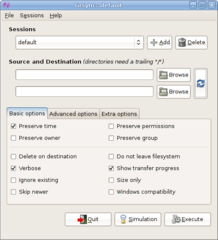GTK+ frontend for rsync