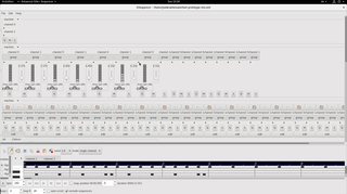 GSequencer showing AgsMixer with lv2 amplifier plugin and notation editor