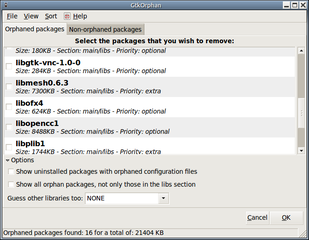 A graphical tool to find and remove orphaned libraries