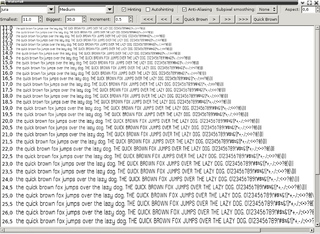 View all characters of a font in all sizes