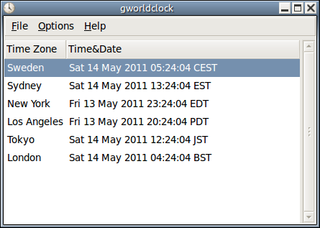 Displays time and date in specified time zones