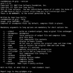 Gzip Version & Help Screen