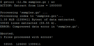 Extracting data from line 1.8*10^6 on an *incomplete* gzip w/o previous index