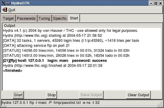 Hydra start and output