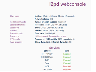View of webconsole accessible at http://127.0.0.1:7070