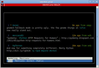 simple Identi.ca client with a curses-based UI