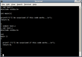 C language source code formatting program