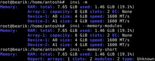 inxi -m (and others, Memory (RAM) data)