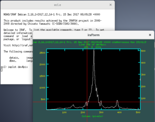Iraf start screen and first plot
