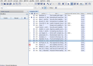 JabRef main window with test database and Web search panel