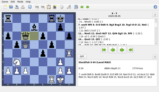 Sample game loaded with Stockfish annotations