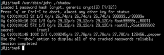 john opens a shadow file and cracks the password from root account: "secret"