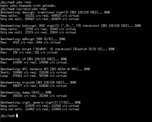 "john -test"  benchmarks all the enabled ciphertext format crackers