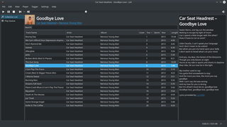 Juk, with the Breeze Dark theme, playing an album and displaying lyrics