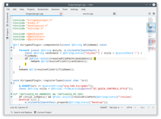 kate editing c++ code