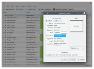 graphical front end for GNU Privacy Guard