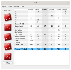 Yahtzee dice game