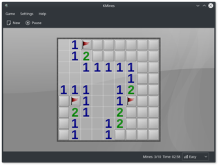 kmines during a game of minesweeper