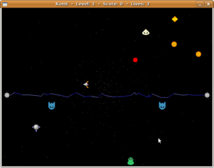 Single player arcade game with Komi the Space Frog!