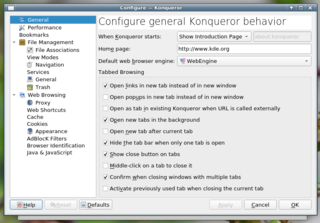 Configure general Konqueror behavior