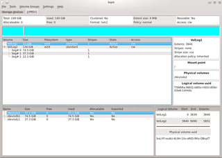 Logical volume manager and disk partitioner GUI based on KDE