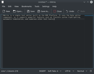 KWrite running with Qt5, and the Breeze Dark color schema