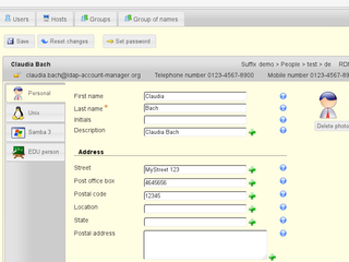 webfrontend for managing accounts in an LDAP directory