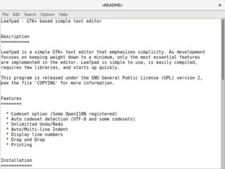 Leafpad opening its own README file.