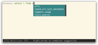 CLI for SQlite with auto-completion and syntax highlighting