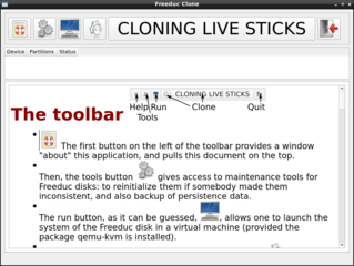 main window of live-clone; all tools are in the top toobar