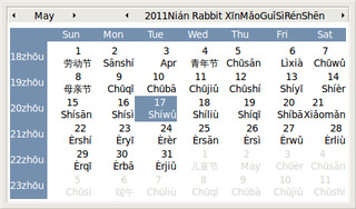 GNOME Clock applet with added Chinese lunar calendar support