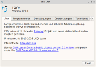 About screen for LXQt