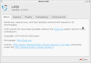 About screen for LXQt