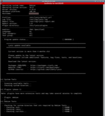 su-to-root -c '/usr/sbin/lynis audit system --no-colors'