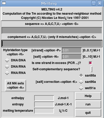 graphical interface to compute the melting temperature of nucleic acid duplex