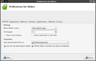 preferences panel