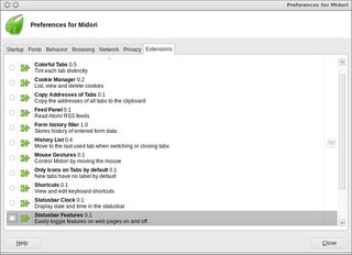 Midori 0.4.0 Settings/Extensions