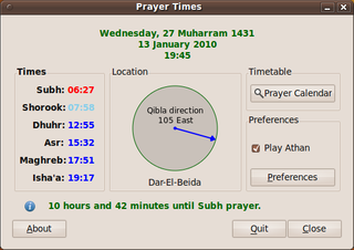 GNOME Islamic prayer times application