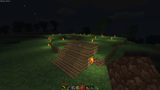 Some torches at night time and stairs