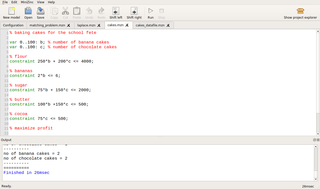 Minizinc IDE showing a model from the minizinc tutorial