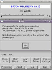 problem with the printer communication - "No ink" - blocked