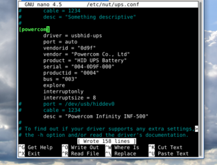 Ctrl+S - Save file without prompting (nano /etc/nut/ups.conf - Powercom)