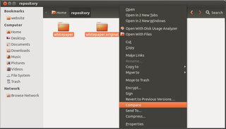 Context menu comparison extension for Nautilus file manager
