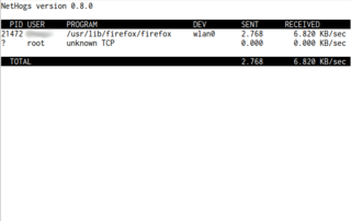 Net top tool grouping bandwidth per process